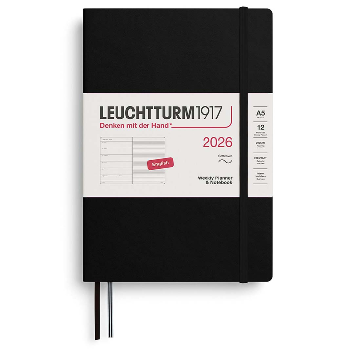 Kalender Weekly Planner & Notebook 2026 A5 Soft Cover Black i gruppen Papir & Blok / Kalendere / 12 mdr kalendere hos Pen Store (136238)