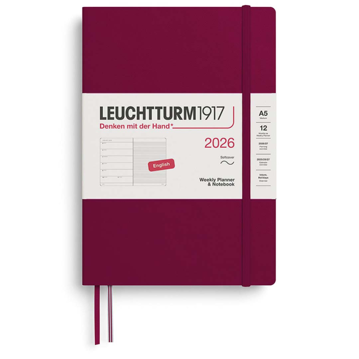Kalender Weekly Planner & Notebook 2026 A5 Soft Cover Port Red i gruppen Papir & Blok / Kalendere / 12 mdr kalendere hos Pen Store (136241)