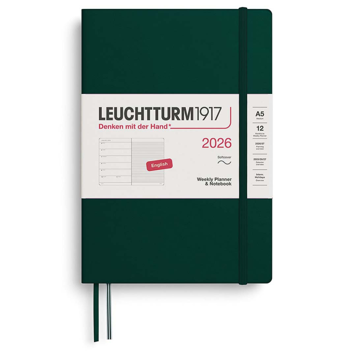 Kalender Weekly Planner & Notebook 2026 A5 Soft Cover Forest Green i gruppen Papir & Blok / Kalendere / 12 mdr kalendere hos Pen Store (136246)