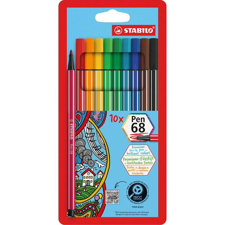 Pen 68 Fiberpen 10-pak i gruppen Penne / Kunstnerpenne / Tusser hos Pen Store (136788)