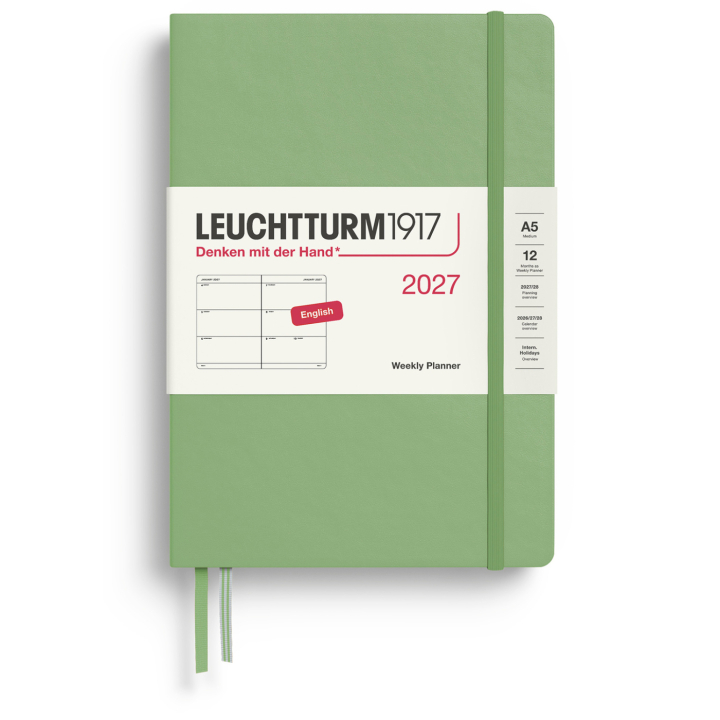 Kalender Weekly Planner 2027 A5 Sage i gruppen Papir & Blokke / Kalendere / 12 mdr kalendere hos Pen Store (137490)
