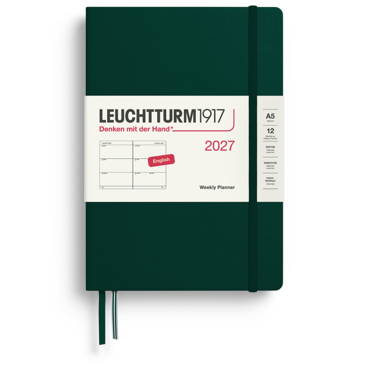 Kalender Weekly Planner 2027 A5 Forest Green i gruppen Papir & Blokke / Kalendere / 12 mdr kalendere hos Pen Store (137491)