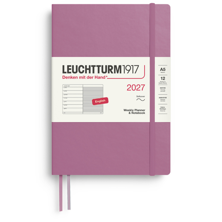 Kalender Weekly Planner & Notebook 2027 A5 Soft Cover Dusty Rose i gruppen Papir & Blokke / Kalendere / 12 mdr kalendere hos Pen Store (137495)