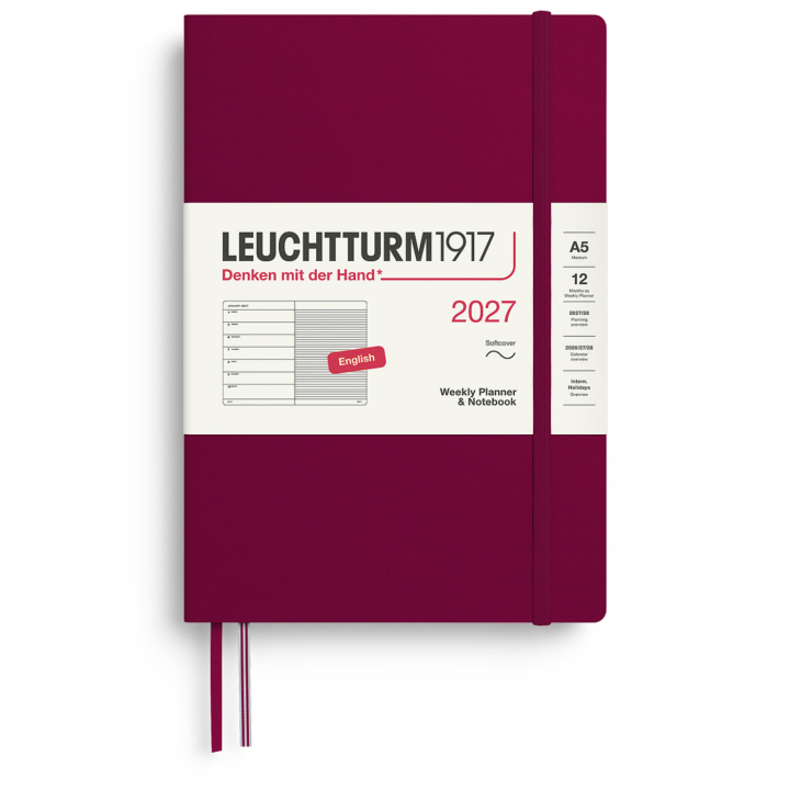 Kalender Weekly Planner & Notebook 2027 A5 Soft Cover Port Red i gruppen Papir & Blokke / Kalendere / 12 mdr kalendere hos Pen Store (137496)
