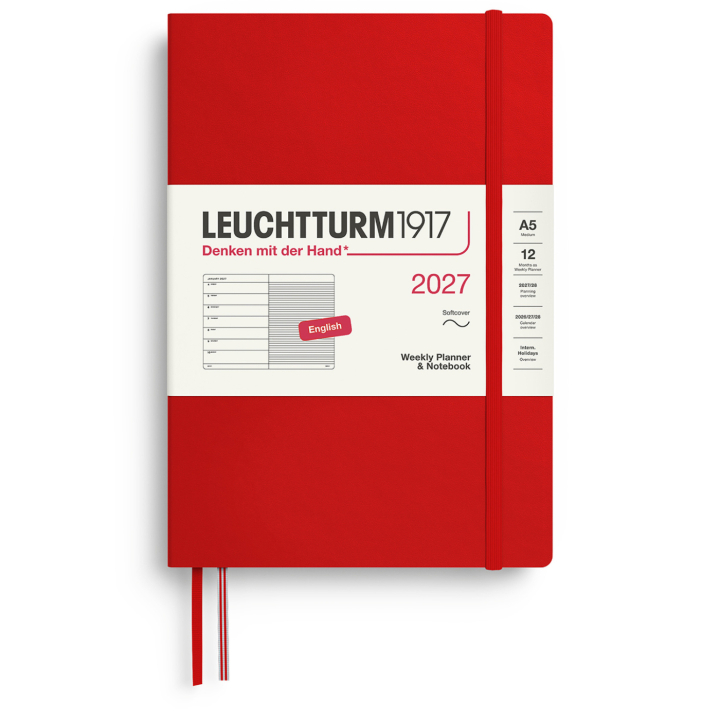 Kalender Weekly Planner & Notebook 2027 A5 Soft Cover Cherry i gruppen Papir & Blokke / Kalendere / 12 mdr kalendere hos Pen Store (137497)