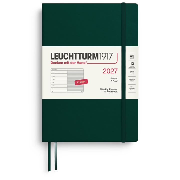 Kalender Weekly Planner & Notebook 2027 A5 Soft Cover Forest Green i gruppen Papir & Blokke / Kalendere / 12 mdr kalendere hos Pen Store (137502)