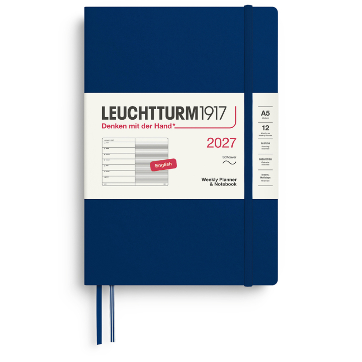 Kalender Weekly Planner & Notebook 2027 A5 Soft Cover Navy i gruppen Papir & Blokke / Kalendere / 12 mdr kalendere hos Pen Store (137504)