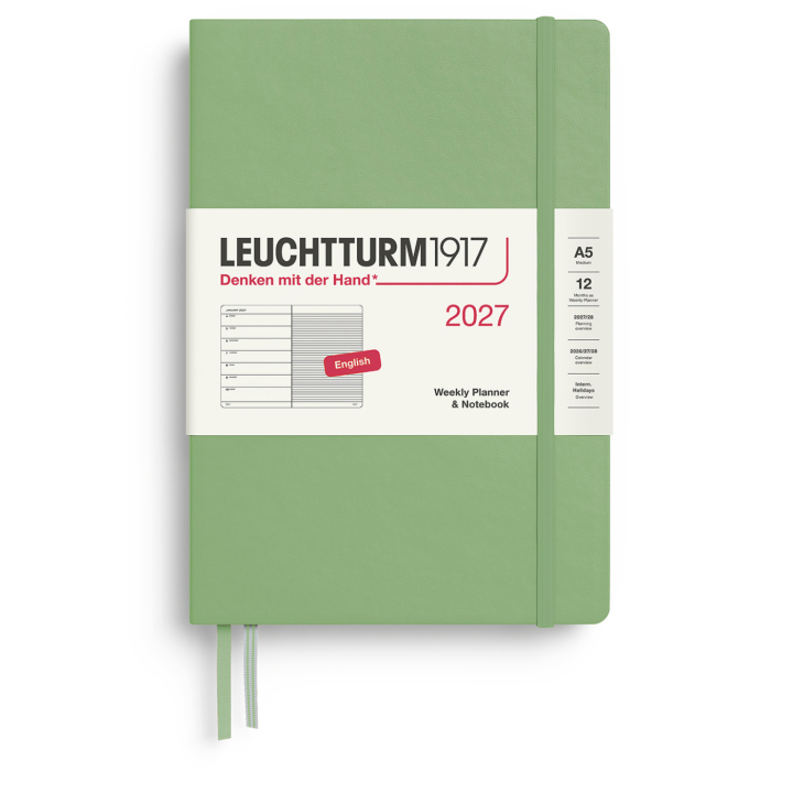 Kalender Weekly Planner & Notebook 2027 A5 Sage i gruppen Papir & Blokke / Kalendere / 12 mdr kalendere hos Pen Store (137519)