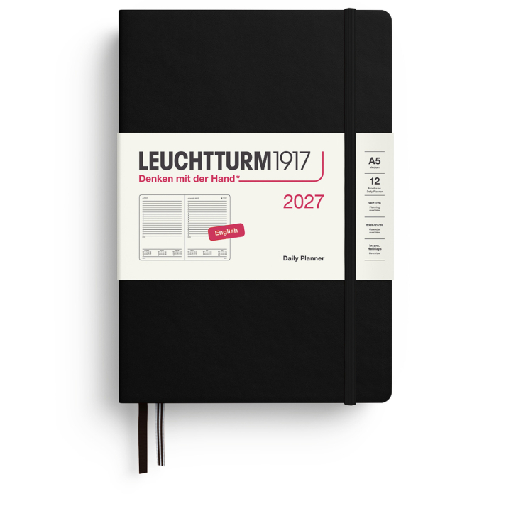 Kalender Daily Planner 2027 A5 Black i gruppen Papir & Blokke / Kalendere / 12 mdr kalendere hos Pen Store (137526)