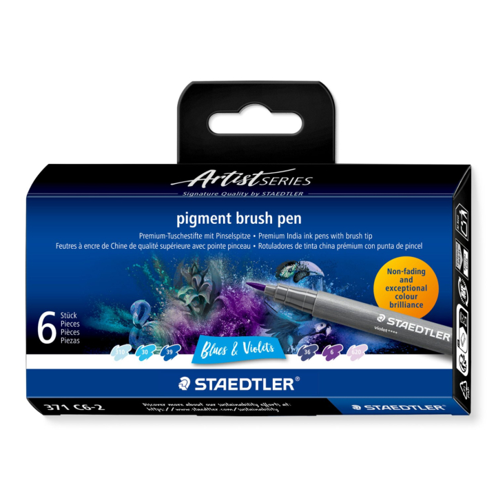 Pigment Arts Brush Pen 6-sæt Blue/Violet i gruppen Penne / Kunstnerpenne / Penselpenne hos Pen Store (137612)