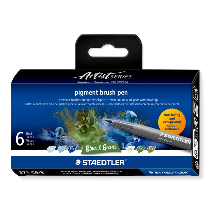 Pigment Arts Brush Pen 6-sæt Blue/Green i gruppen Penne / Kunstnerpenne / Penselpenne hos Pen Store (137618)