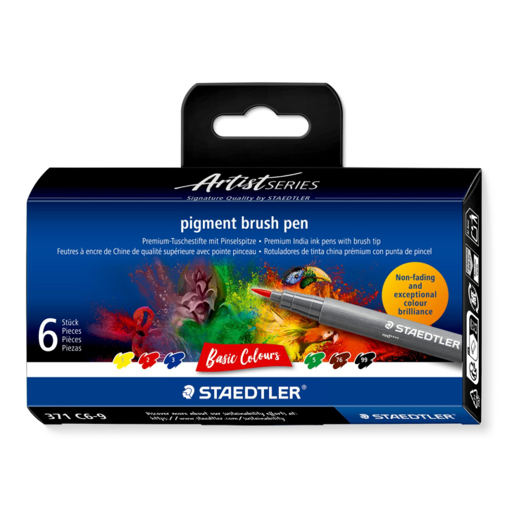 Pigment Arts Brush Pen 6-sæt Basic i gruppen Produktserie / Staedtler Artist Series hos Pen Store (137619)
