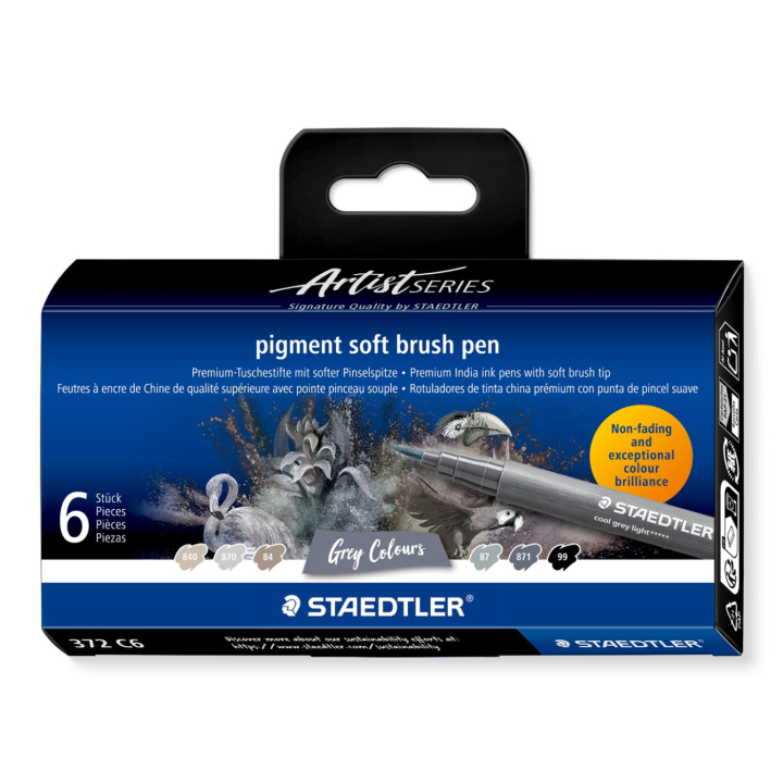 Pigment Arts Soft Brush Pen 6-sæt Grey i gruppen Penne / Kunstnerpenne / Penselpenne hos Pen Store (137626)