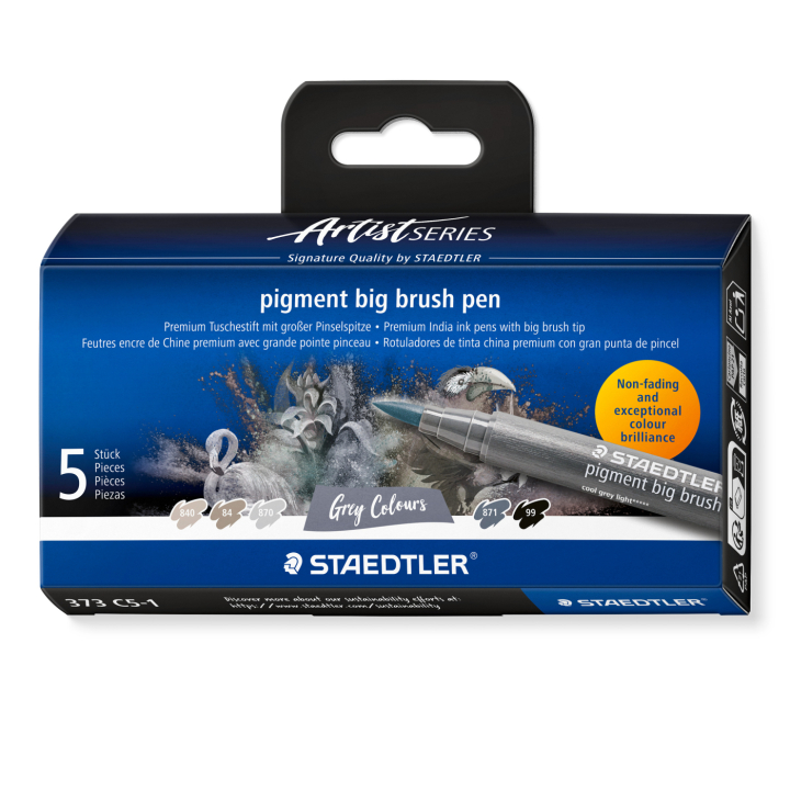 Pigment Arts Big Brush Pen 5-sæt Grey i gruppen Penne / Kunstnerpenne / Penselpenne hos Pen Store (137629)