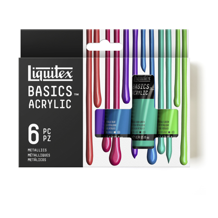 Akrylmaling Basics Metallic Set 6x22 ml i gruppen Kunstnerartikler / Kunstnerfarver / Akrylmaling hos Pen Store (137836)