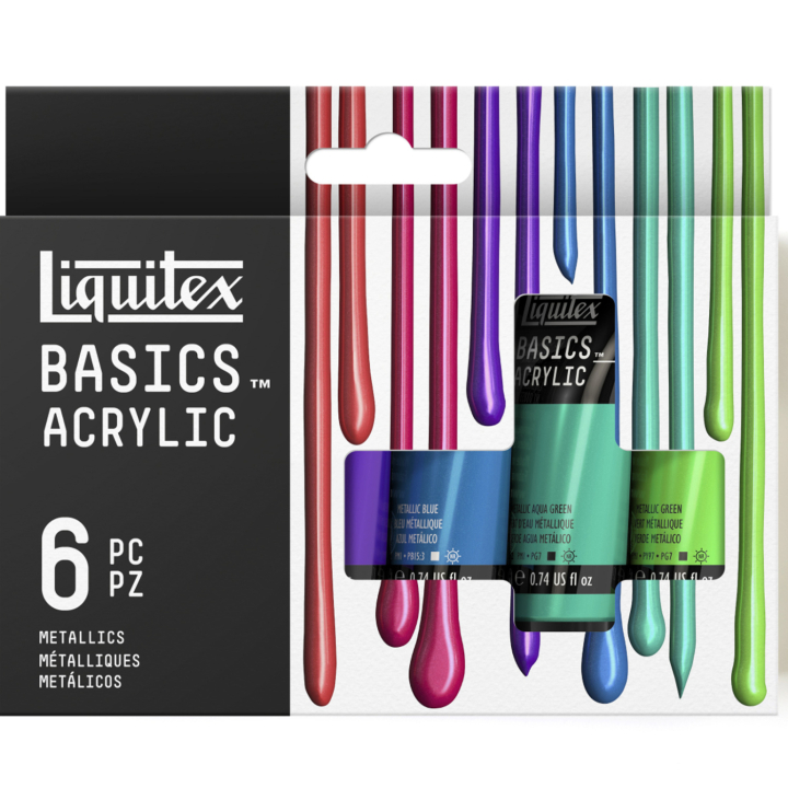Akrylmaling Basics Metallic Set 6x22 ml i gruppen Kunstnerartikler / Kunstnerfarver / Akrylmaling hos Pen Store (137836)