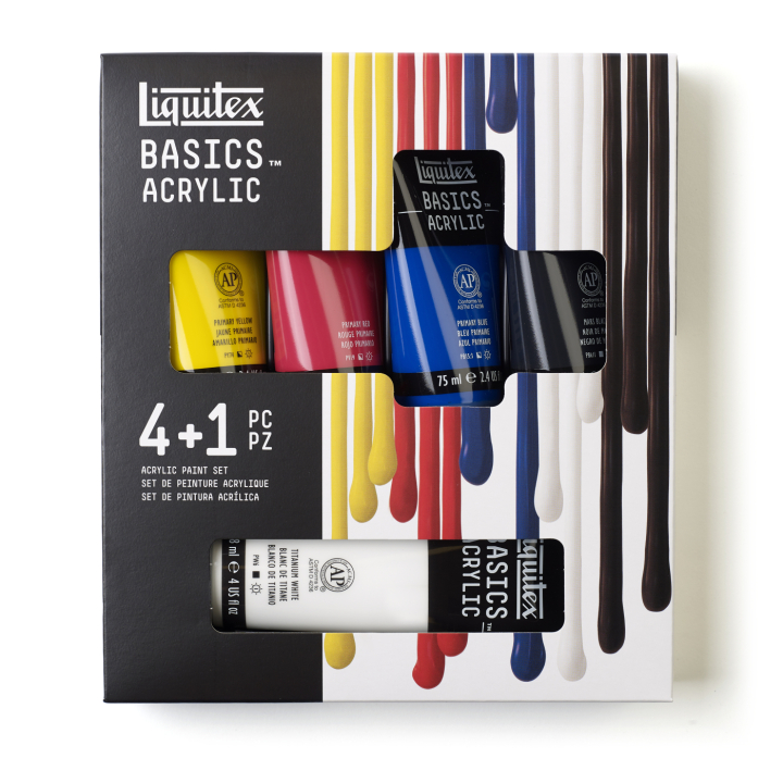 Akrylmaling Basics Set 4x75 ml + 1x118 ml i gruppen Kunstnerartikler / Kunstnerfarver / Akrylmaling hos Pen Store (137838)
