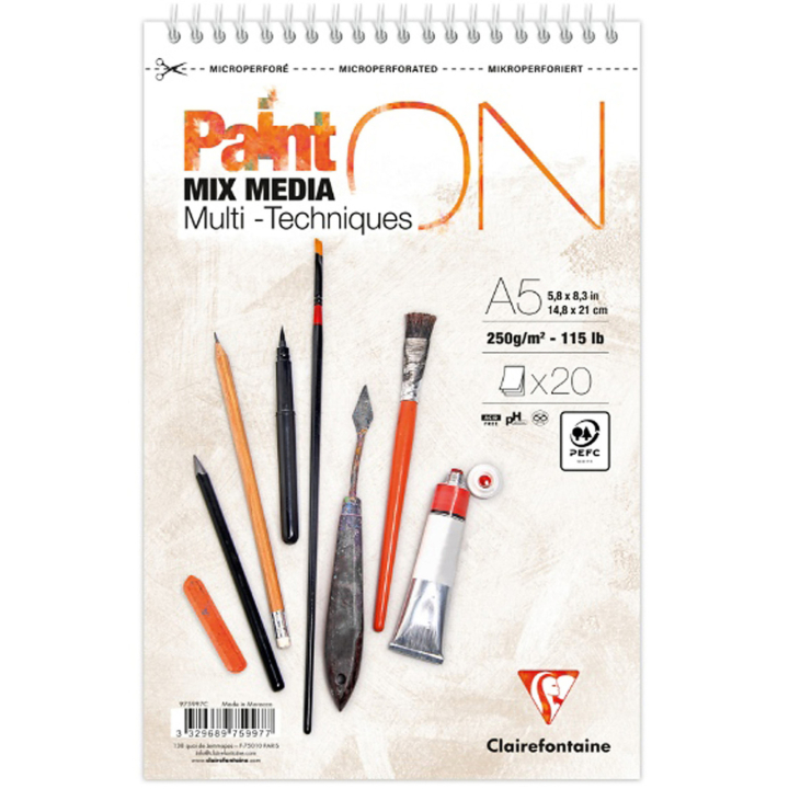 Paint'ON Multiteknik Spiralblok A5 i gruppen Papir & Blokke / Kunstnerblokke / Mixed media-blokke hos Pen Store (137965)