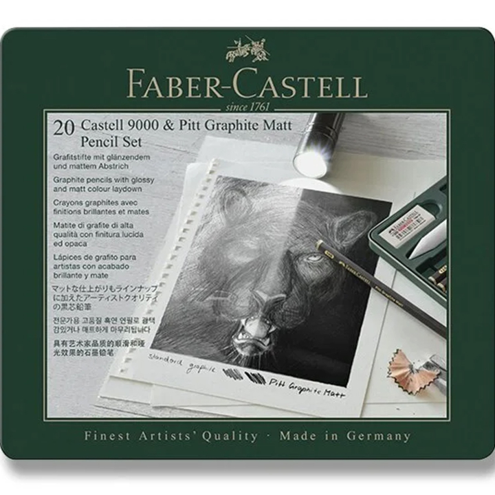 Blyertsset Pitt Graphite Matt + Castell 9000 20-set i gruppen Kunstnerartikler / Kridt og blyanter / Grafit og blyant hos Pen Store (138032)