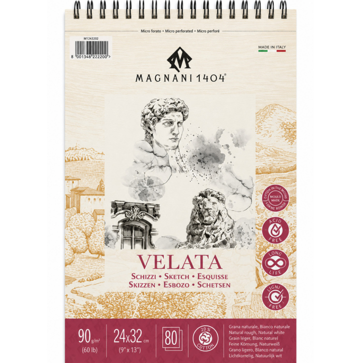 Skitseblok spiral Velata 90g 24x32 cm i gruppen Papir & Blokke / Kunstnerblokke / Tegnings- og skitseblokke hos Pen Store (138044)