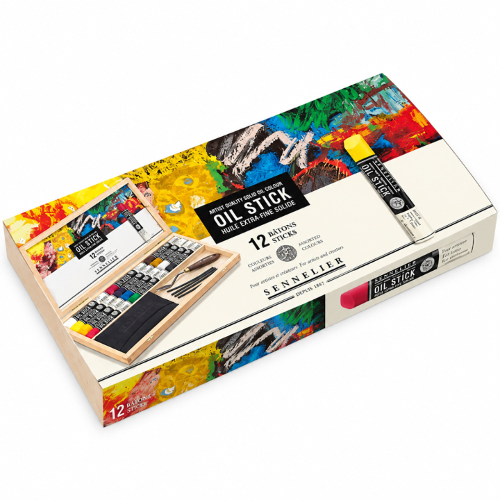 Oil Stick Trææske 12-sæt + tilbehør i gruppen Kunstnerartikler / Kridt og blyanter / Oliekridt hos Pen Store (138092)