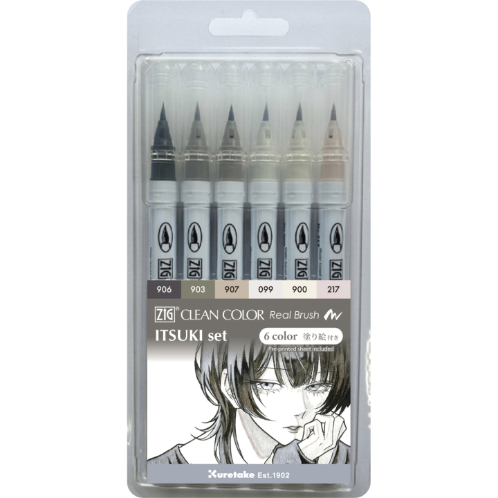 Clean Color Real Brush sæt 6 stk Itsuki colors i gruppen Penne / Kunstnerpenne / Penselpenne hos Pen Store (138140)