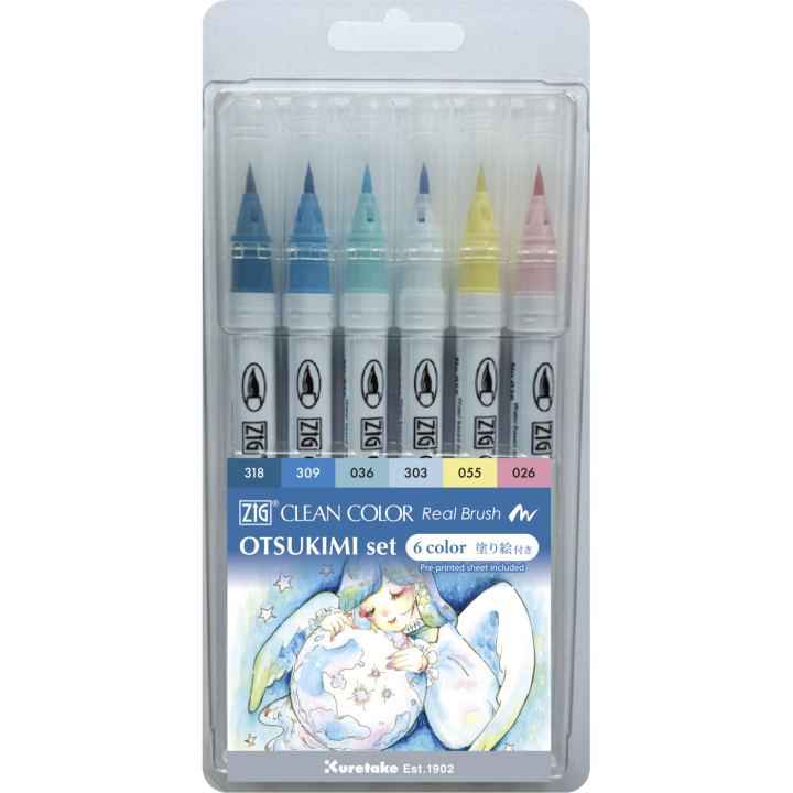 Clean Color Real Brush sæt 6 stk Otsukimi colors i gruppen Penne / Kunstnerpenne / Penselpenne hos Pen Store (138141)