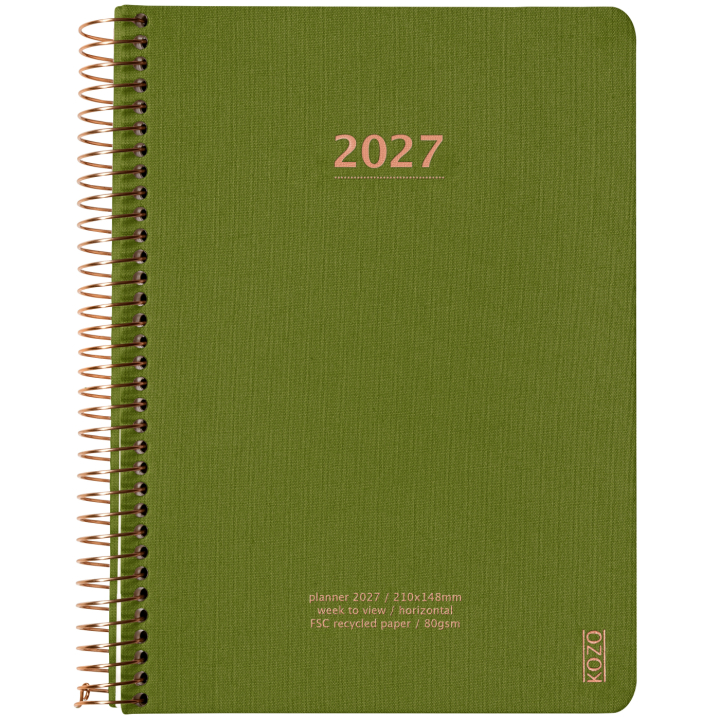 Kalender 2027 A5 Weekly Olive Green i gruppen Papir & Blokke / Kalendere / 12 mdr kalendere hos Pen Store (138280)