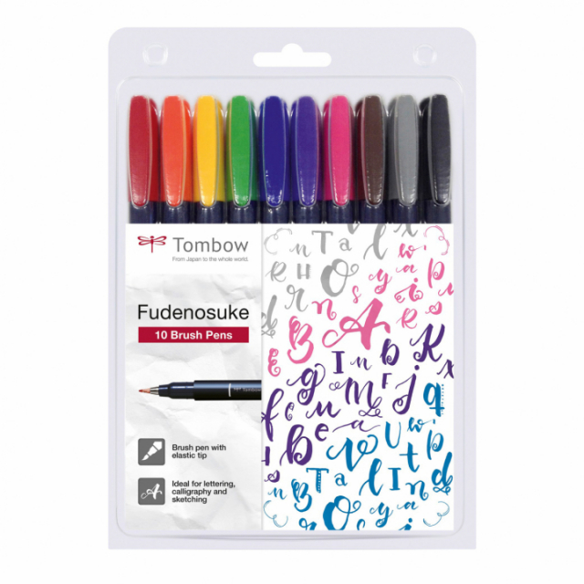 Calligraphy Pen Fudenosuke Hard Tip 10-sæt