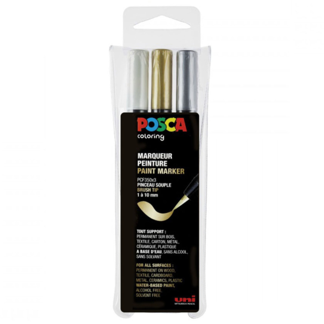 Posca Brush PCF-350 Metallic 3-sæt