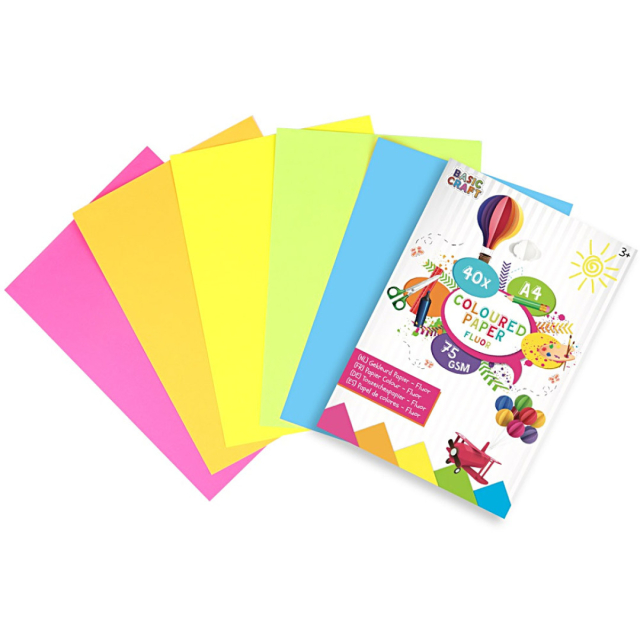 Farvet papir Fluo A4 40-pak