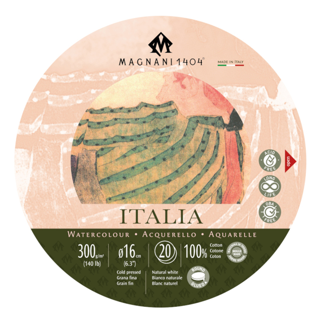 Akvarelblok Rund Italia 100% Bomuld 300g 16cm 20 Sheets