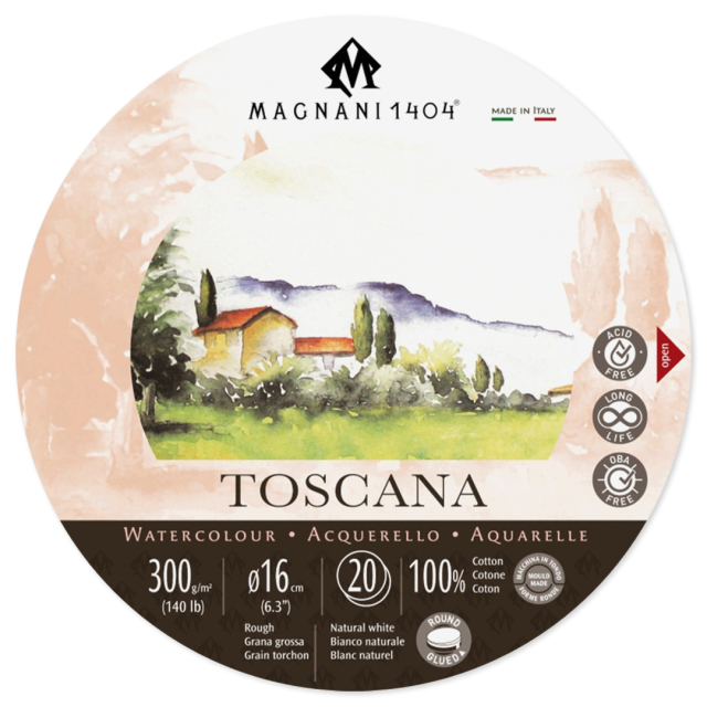 Akvarelblok Rund Toscana 100% Bomuld 300g 16 cm 20 Sheets