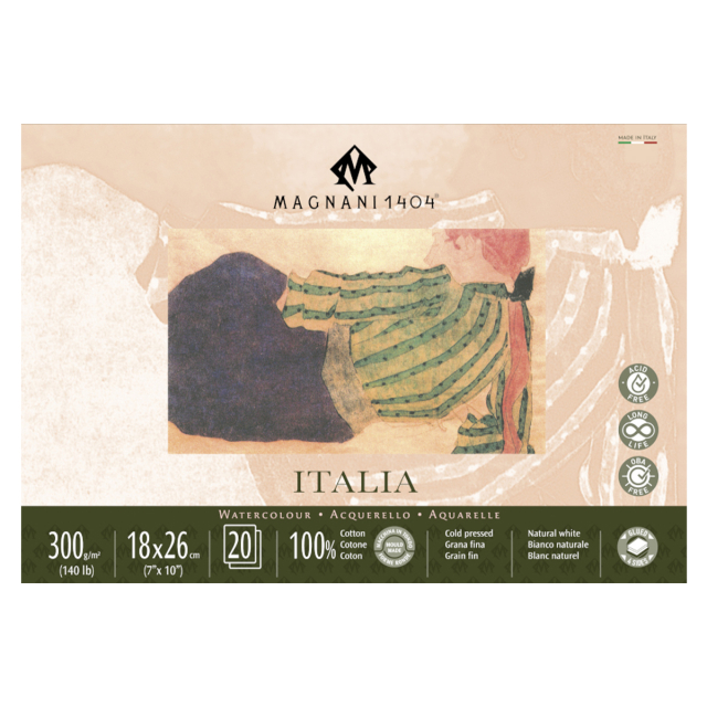 Akvarelblok Italia 100% Bomuld 300g Fine Grain 18x26cm 20 Sheets