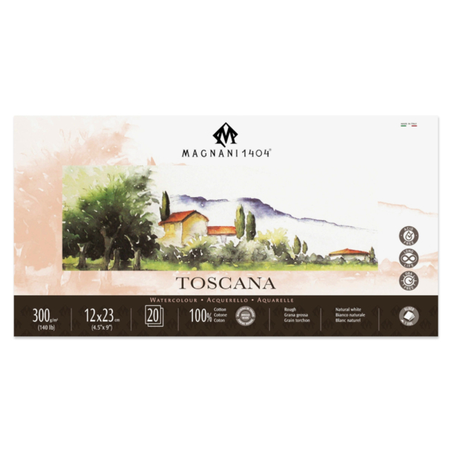 Akvarelblok Toscana 100% Bomuld 300g Rough 12x23cm 20 Sheets