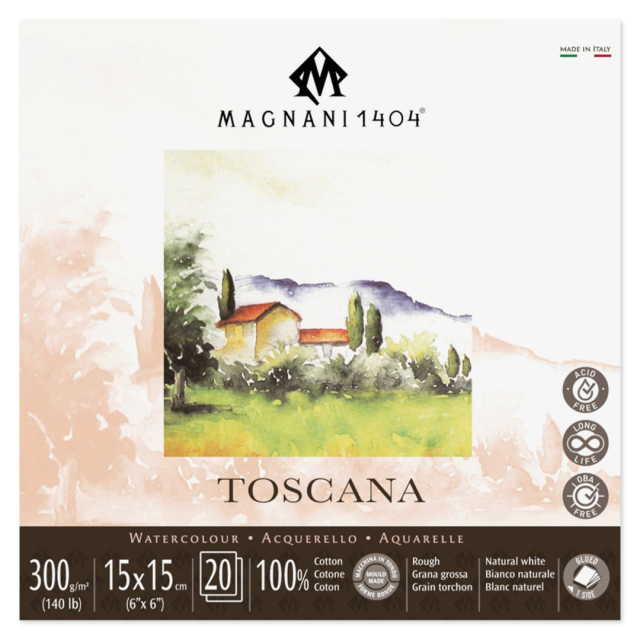 Akvarelblok Toscana 100% Bomuld 300g Rough 15x15cm 20 Sheets