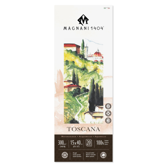 Akvarelblok Toscana 100% Bomuld 300g Rough 15x40cm 20 Sheets