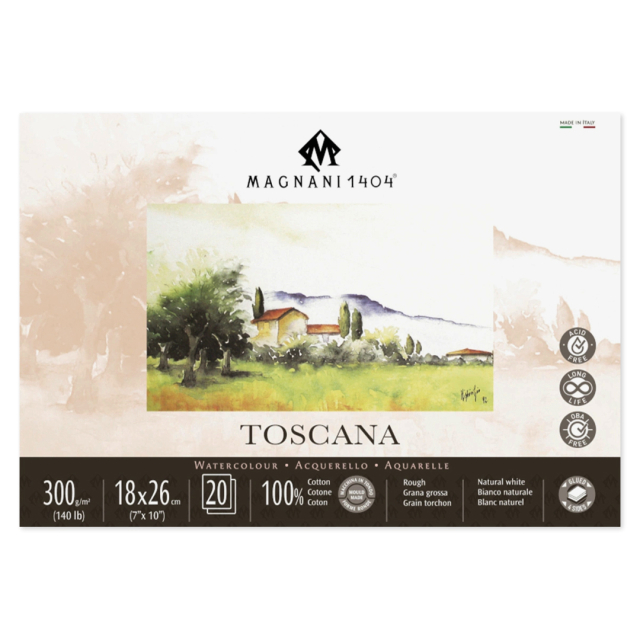 Akvarelblok Toscana 100% Bomuld 300g Rough 18x26cm 20 Sheets