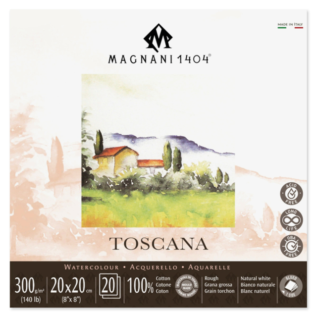 Akvarelblok Toscana 100% Bomuld 300g Rough 20x20cm 20 Sheets