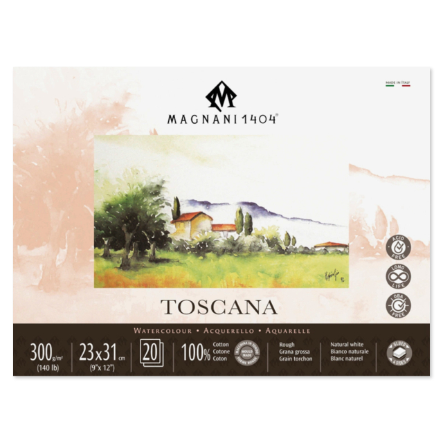 Akvarelblok Toscana 100% Bomuld 300g Rough 23x31cm 20 Sheets
