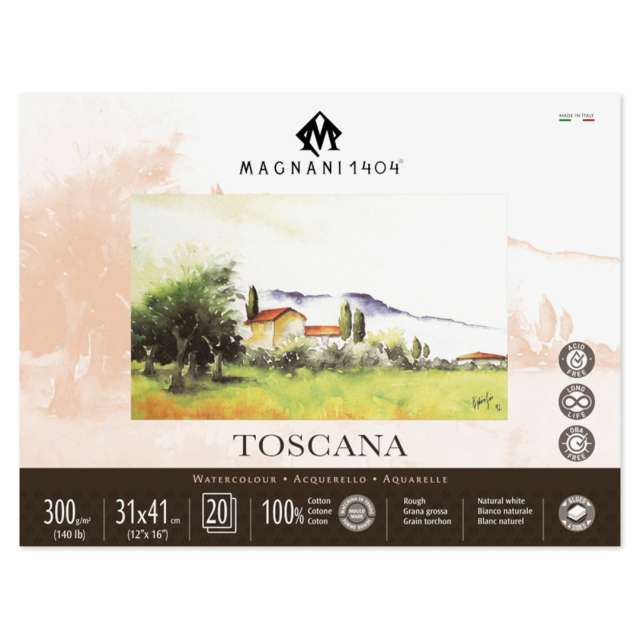 Akvarelblok Toscana 100% Bomuld 300g Rough 31x41cm 20 Sheets