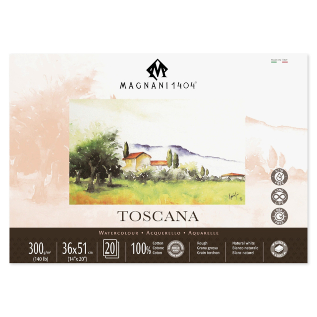 Akvarelblok Toscana 100% Bomuld 300g Rough 36x51cm 20 Sheets
