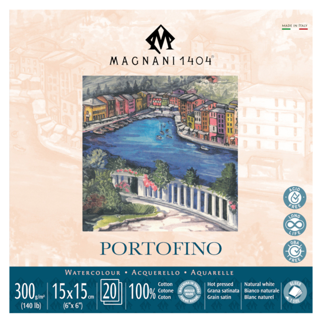 Akvarelblok Portofino 100% Bomuld 300g Satin 15x15cm 20 Sheets
