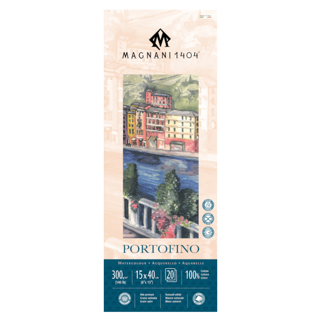 Akvarelblok Portofino 100% Bomuld 300g Satin 15x40cm 20 Sheets