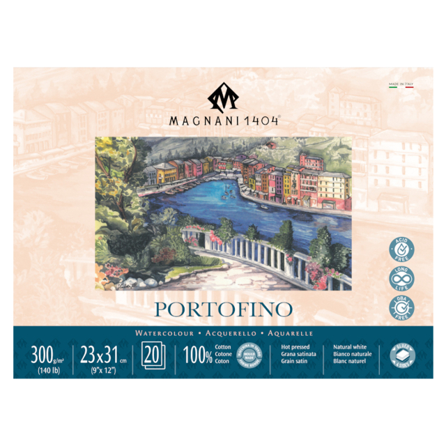 Akvarelblok Portofino 100% Bomuld 300g Satin 23x31cm 20 Sheets