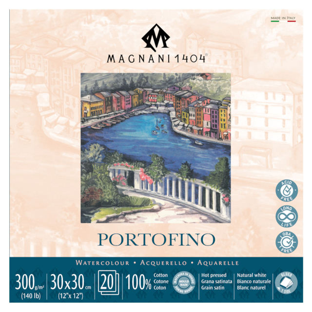 Akvarelblok Portofino 100% Bomuld 300g Satin 30x30cm 20 Sheets