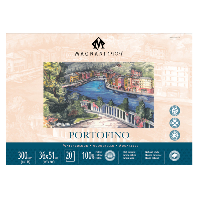 Akvarelblok Portofino 100% Bomuld 300g Satin 36x51cm 20 Sheets