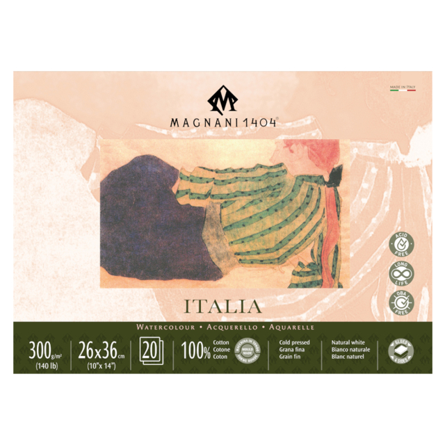 Akvarelblok Italia 100% Bomuld 300g 26x36cm 20 Sheets