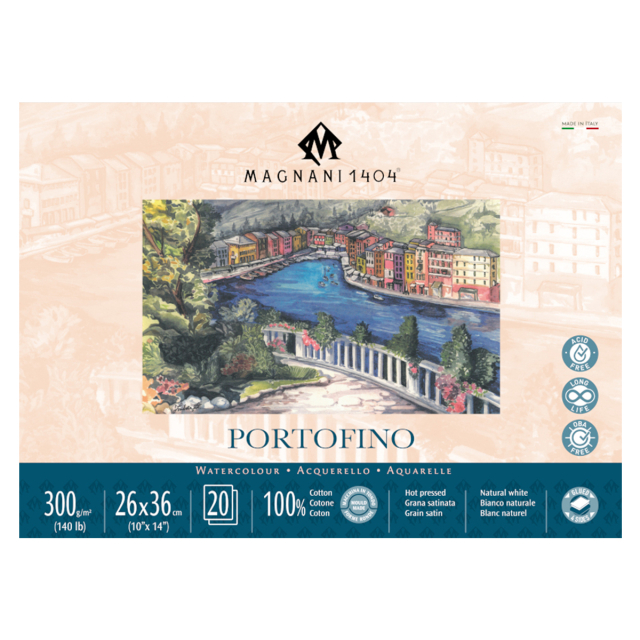 Akvarelblok Portofino 100% Bomuld 300g 26x36cm 20 Sheets