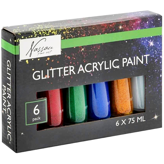 Akrylfarve 75ml Glitter 6-sæt